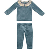 Boy's Velour Floral Peter Pan Collar Top & Pant 2-Piece Set
