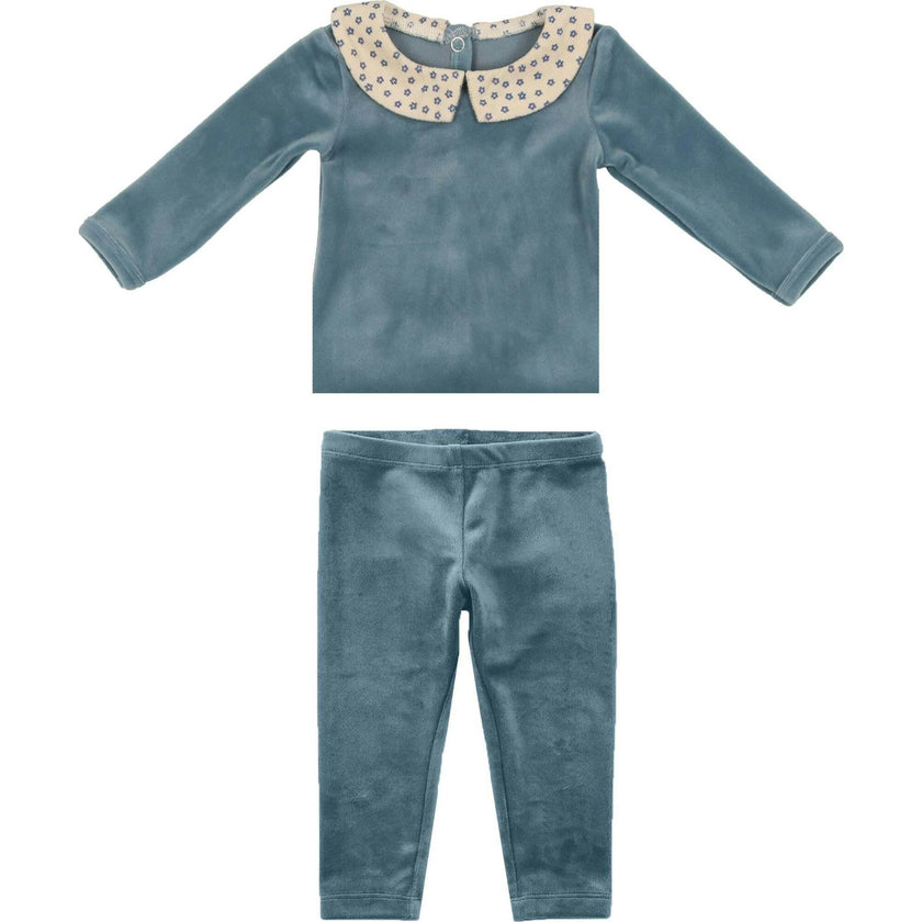 Boy's Velour Floral Peter Pan Collar Top & Pant 2-Piece Set