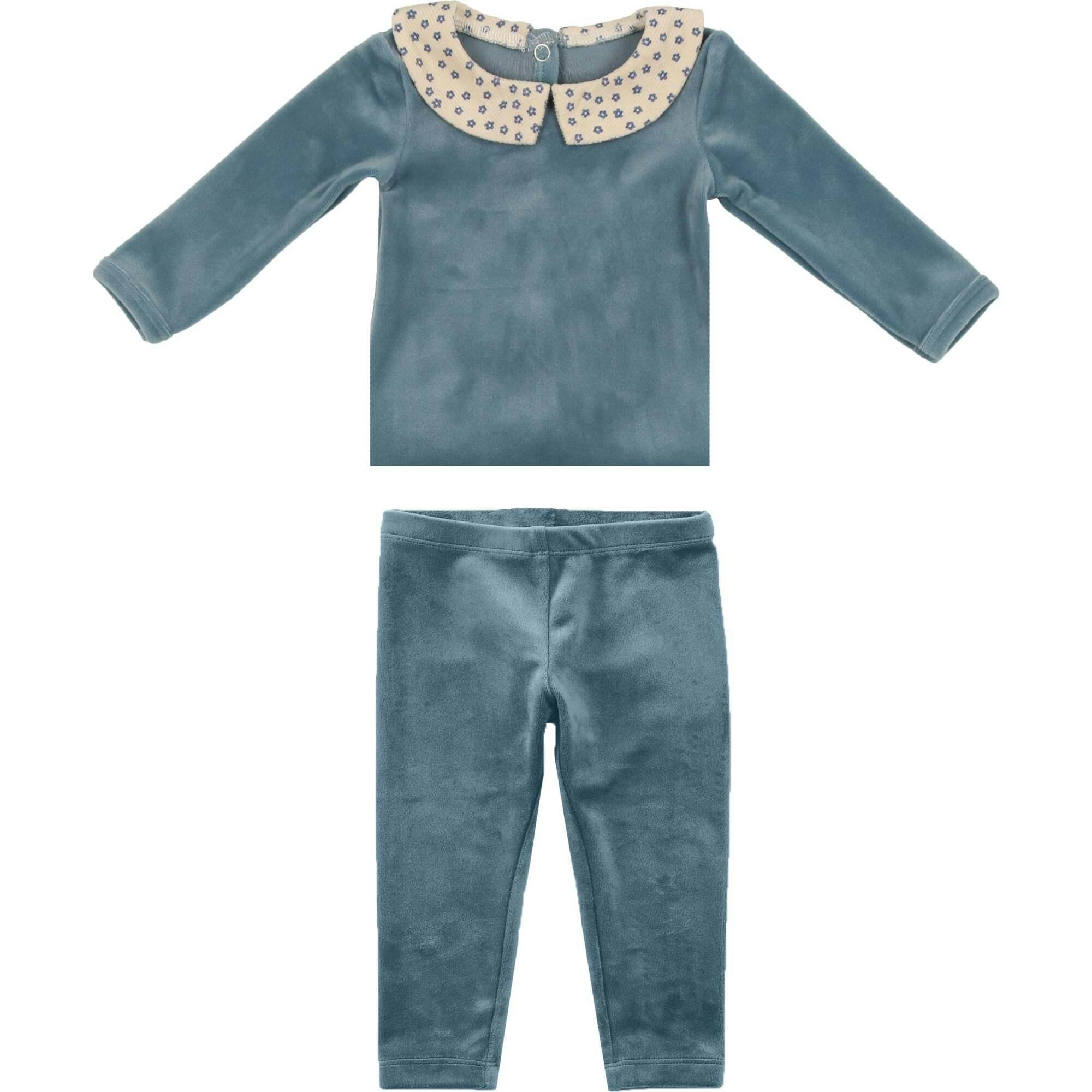 Boy's Velour Floral Peter Pan Collar Top & Pant 2-Piece Set