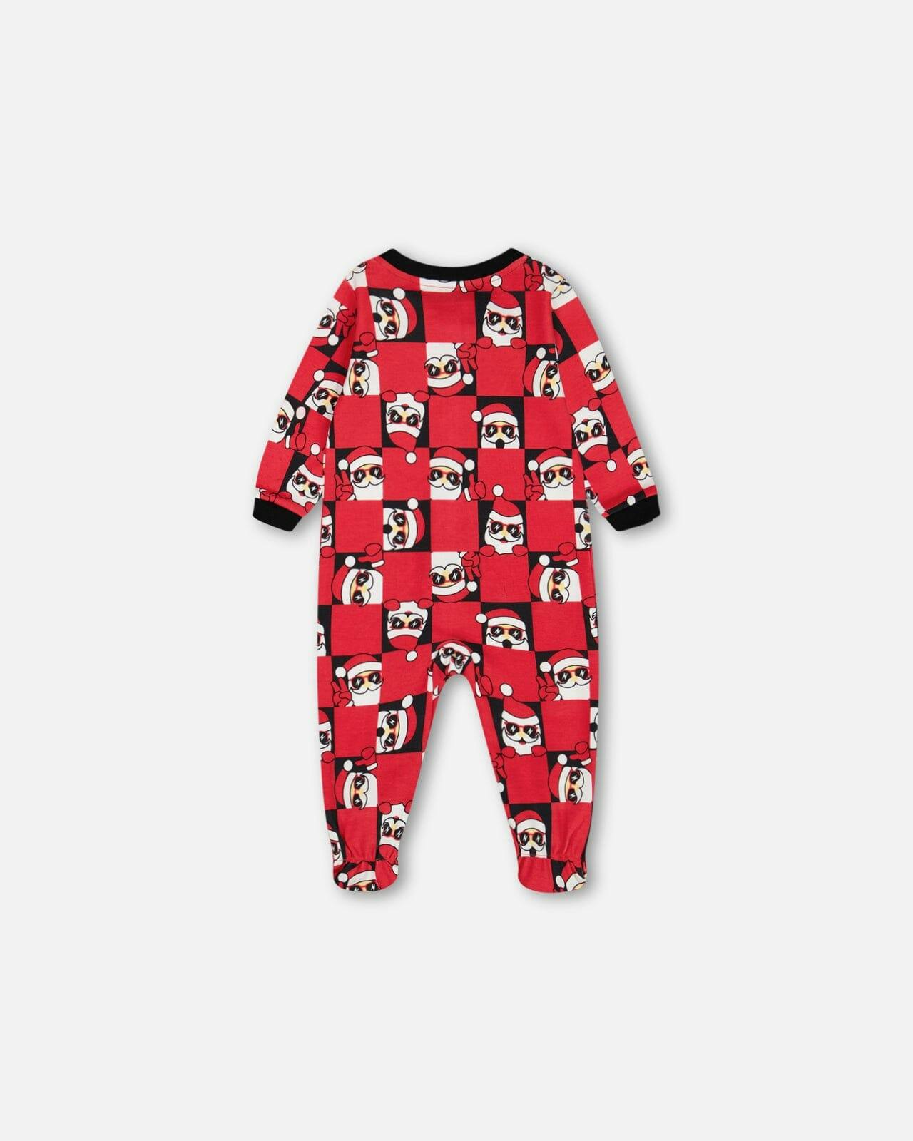 Organic Cotton One Piece Pajama Red Printed Santa
