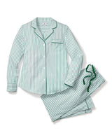 Women's Twill Pajama Set in Emerald Ticking