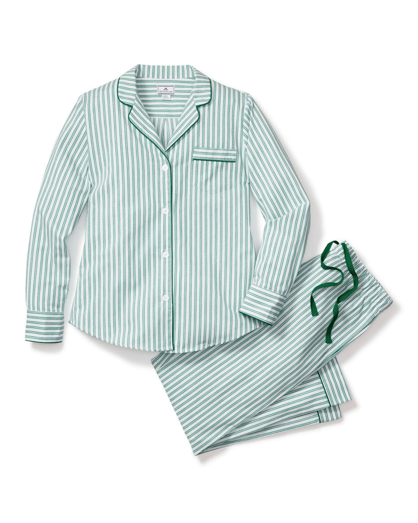 Women's Twill Pajama Set in Emerald Ticking