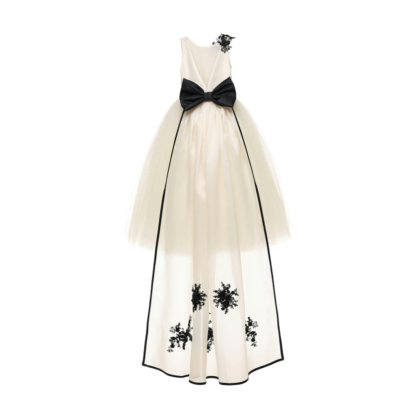 Ivory Rosienne Tulle Overlay Floral Appliqué Dress
