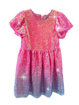 Bubble Gum Short Puff Sleeve Shimmer Sequin Dress