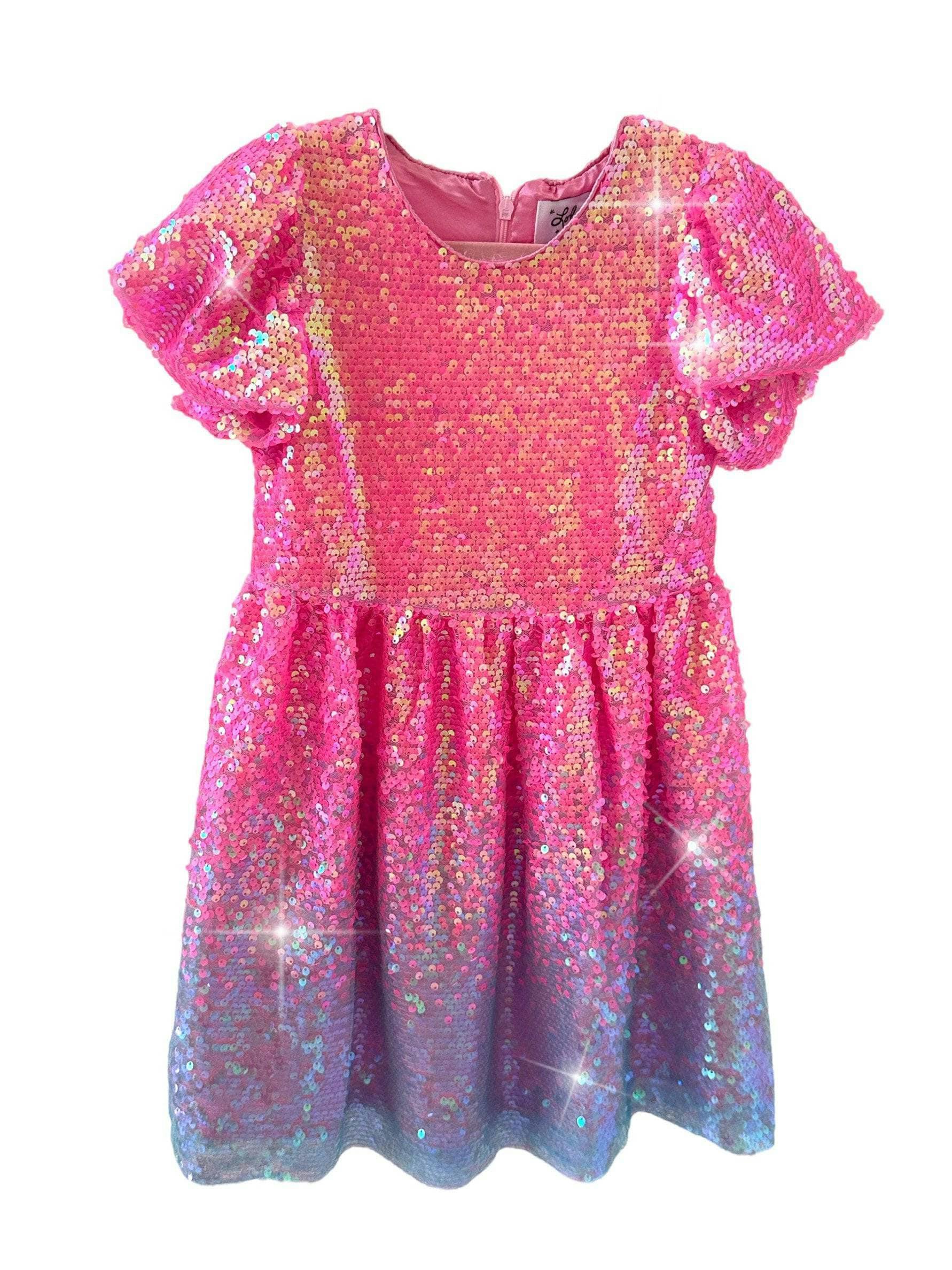 Bubble Gum Short Puff Sleeve Shimmer Sequin Dress
