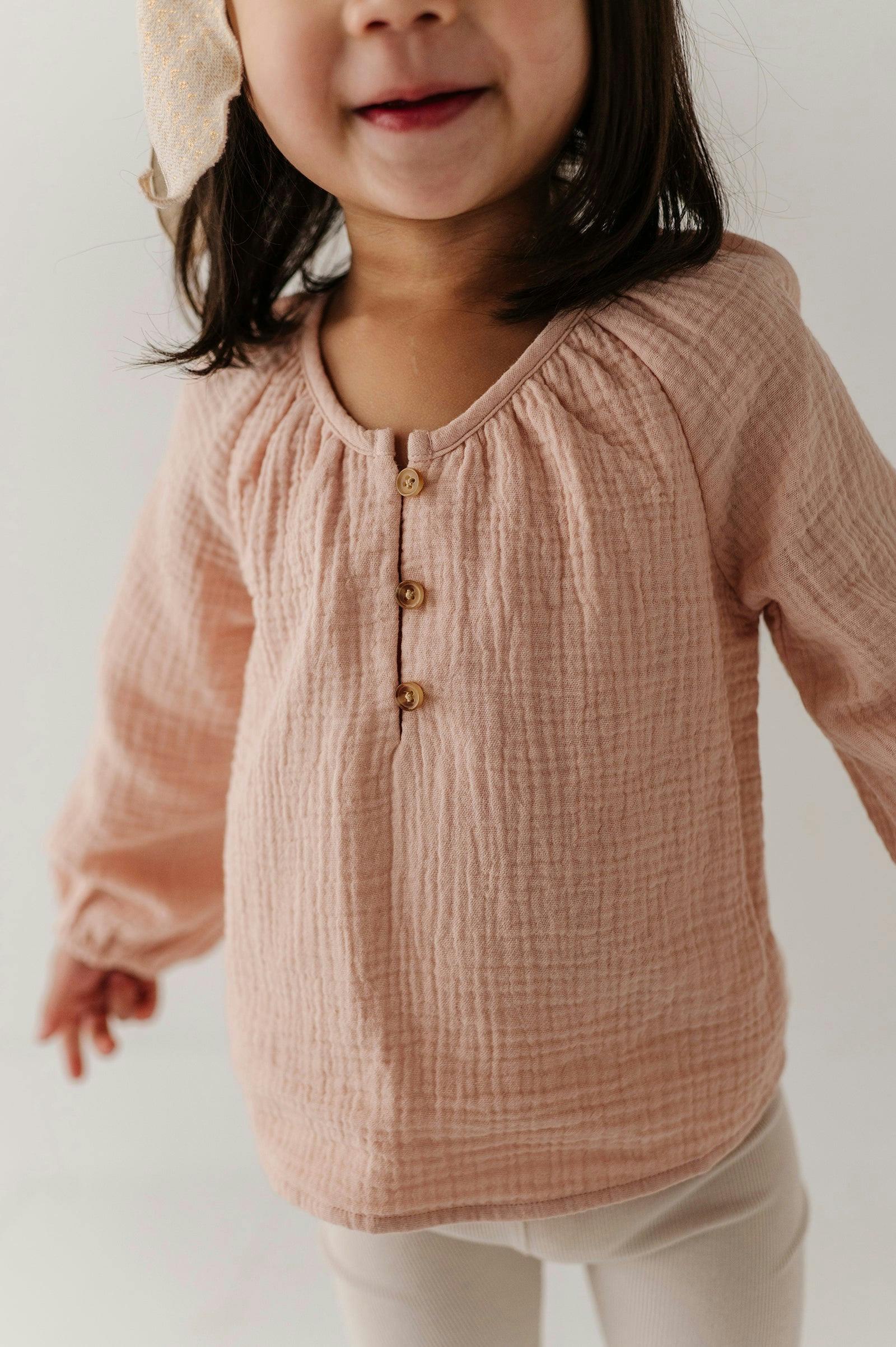 Girls Cotton Gauze Blouse in Blush