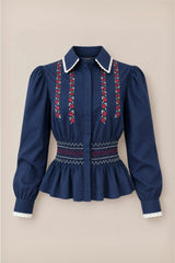 Bluebell Top in Sapphire Rosette Embroidery