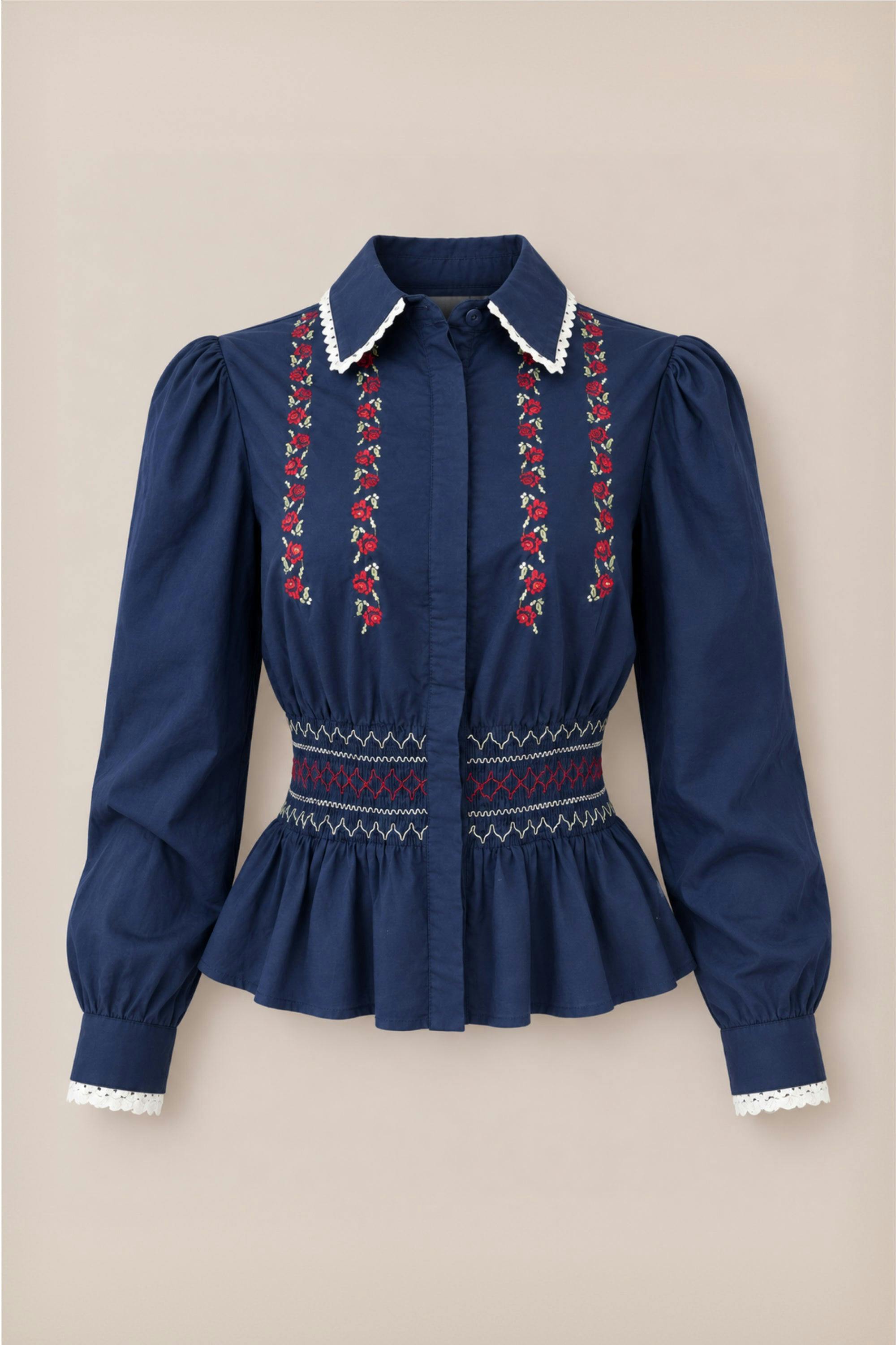 Bluebell Top in Sapphire Rosette Embroidery