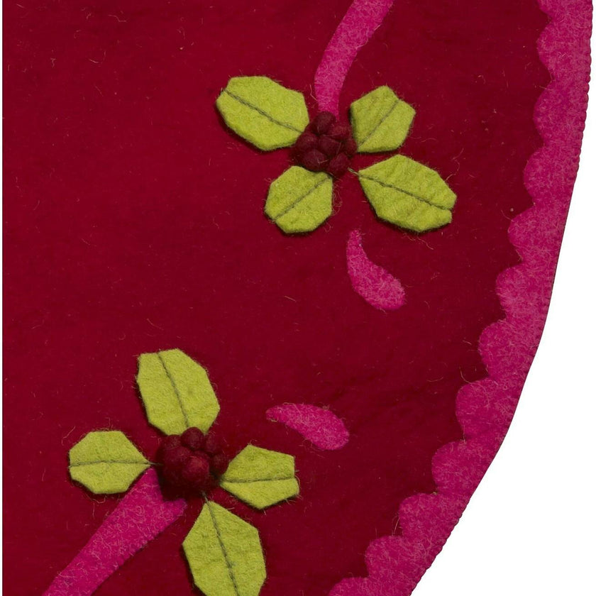Handmade Christmas Tree Skirt Felt - Berries Red - 60"