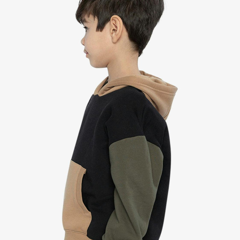 Hooded Colorblock Fleece Cardigan Black, Green and Beige