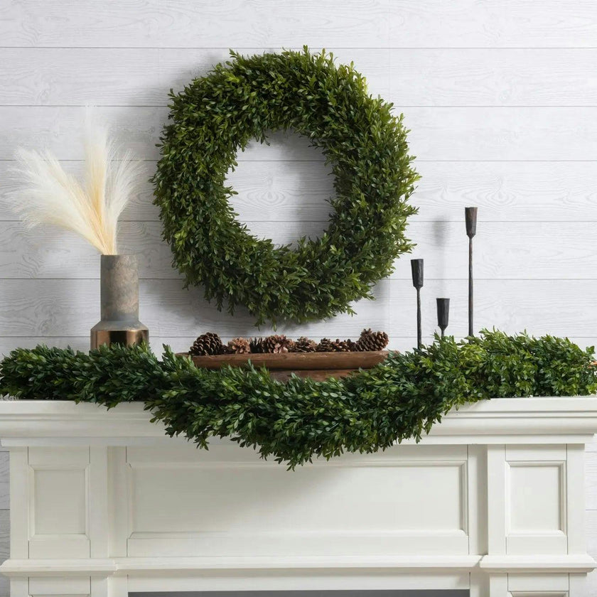 Green Boxwood Artificial All Seasons Greenery Mantel Garland Table Runner