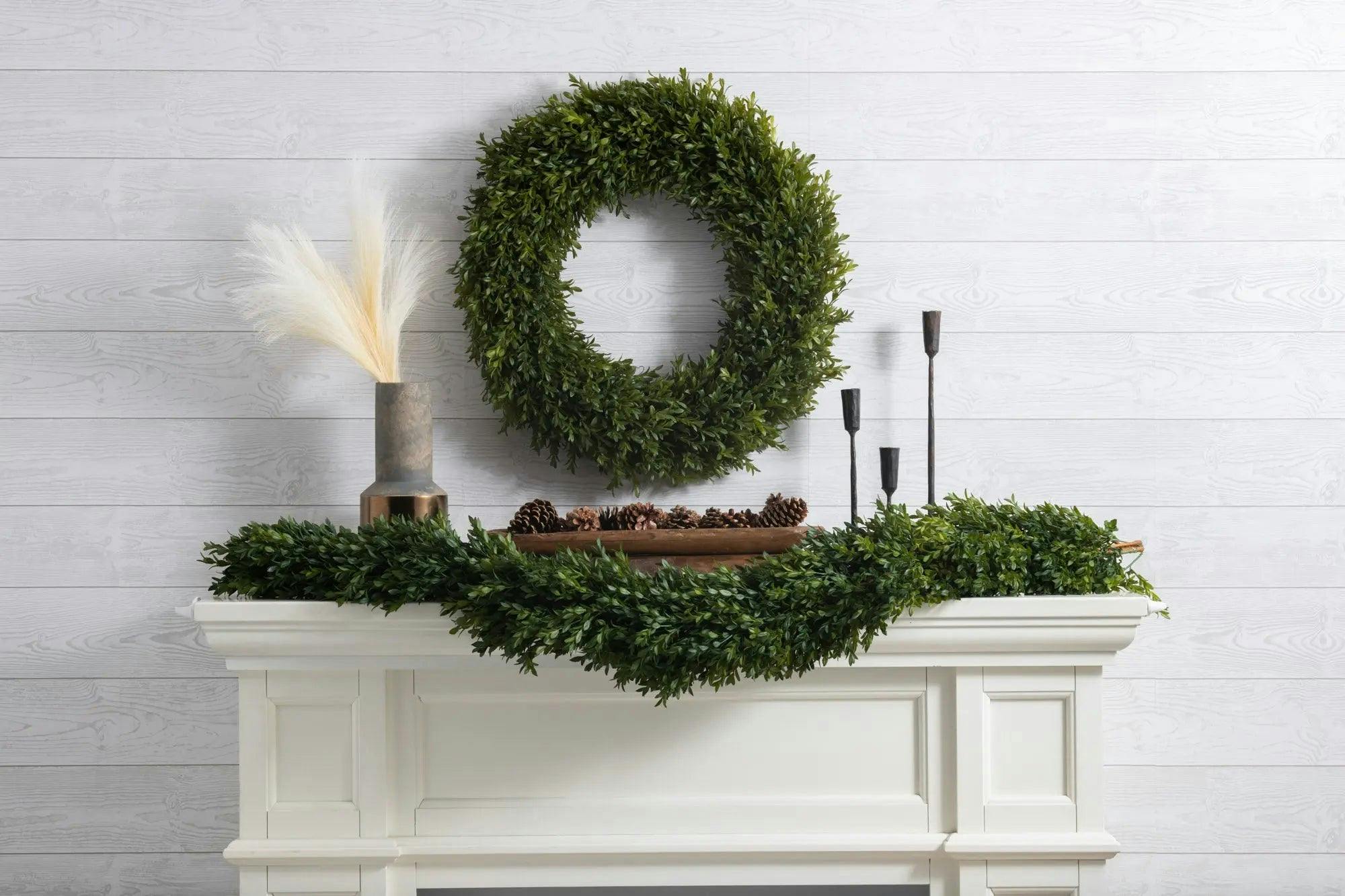 Green Boxwood Artificial All Seasons Greenery Mantel Garland Table Runner