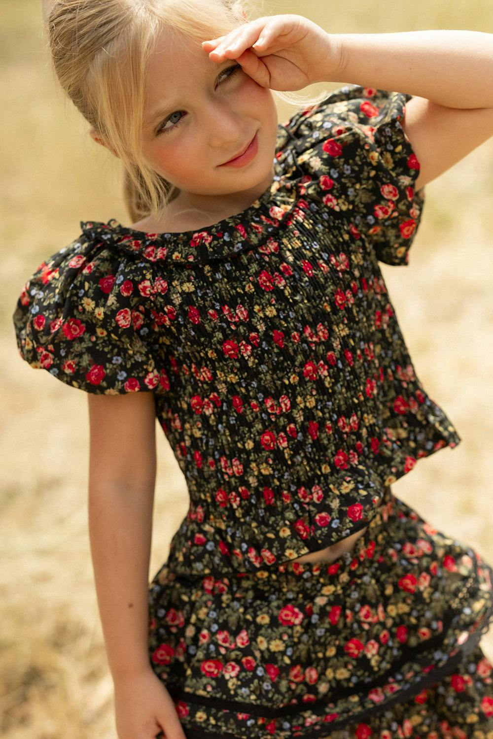 Mini Annalise Top in Obsidian Vintage Poppies