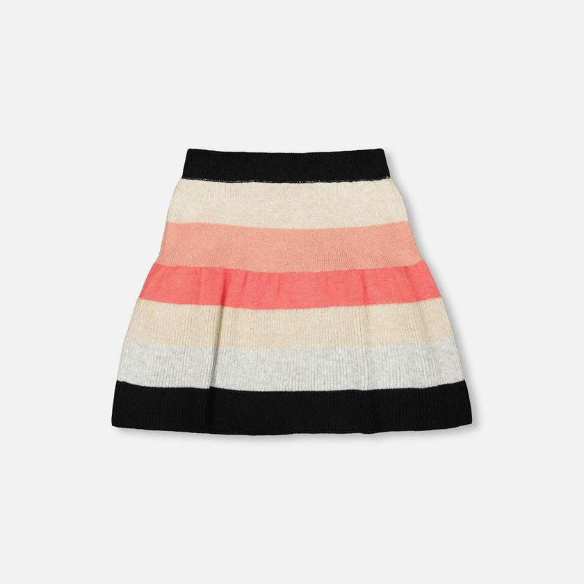 Striped Knit Skirt Beige Black and Pink