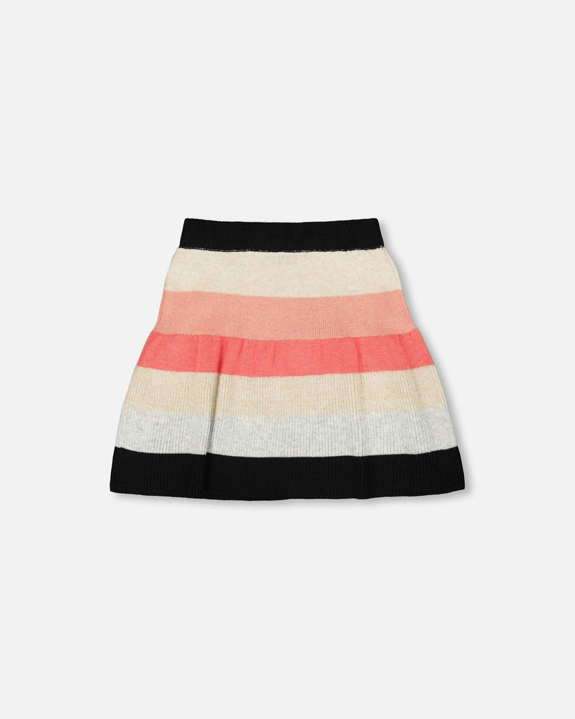 Striped Knit Skirt Beige Black and Pink