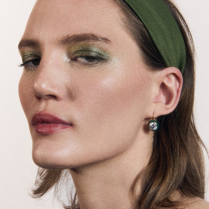 Green Enamel Bezel Drop Earring