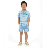 Boys Striped Waffle Polo Set | Blue Shark