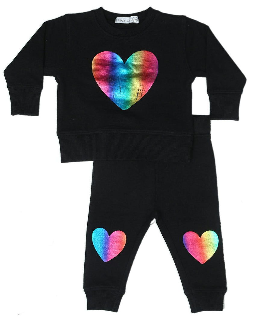 🌈 Toddler Foil Hearts Sweat Set - Rainbow
