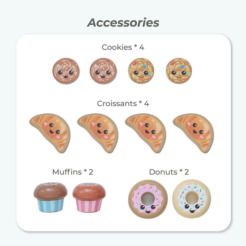 Teamson Kids Jolly Pals Wooden Bakery Stand with 12 Pastry Pieces