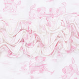 Puppy Toile Pink - 2 Way Ruffle Back Zipper Footie & Swaddle Blanket Set