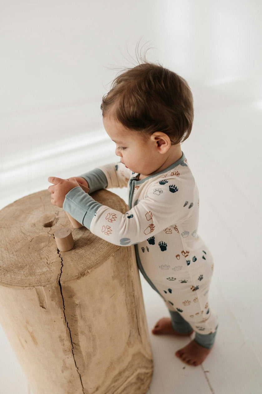 Baby Boy Long Sleeve Zip Romper in Footprints