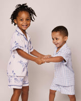 Kid's Twill Pajama Short Set in Light Blue Gingham