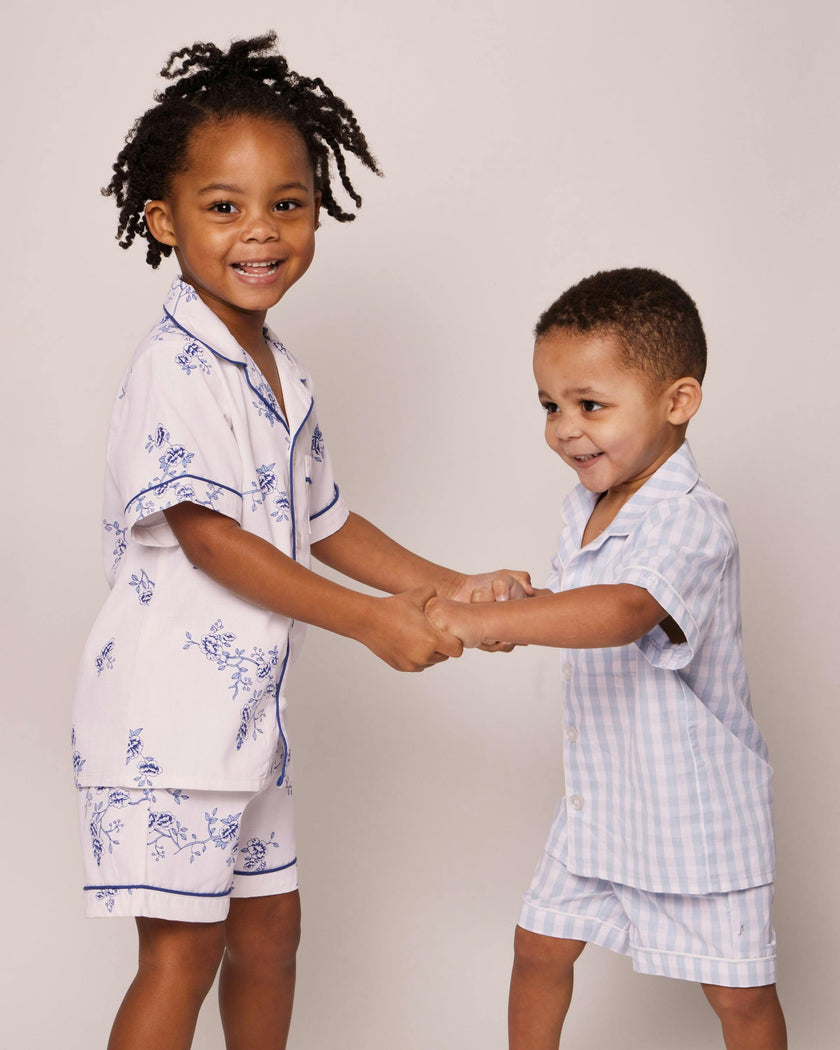 Kid's Twill Pajama Short Set in Light Blue Gingham