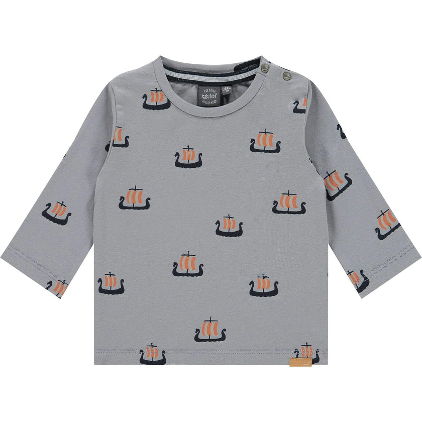 All-Over Viking Ships Graphic Long Sleeve T-Shirt