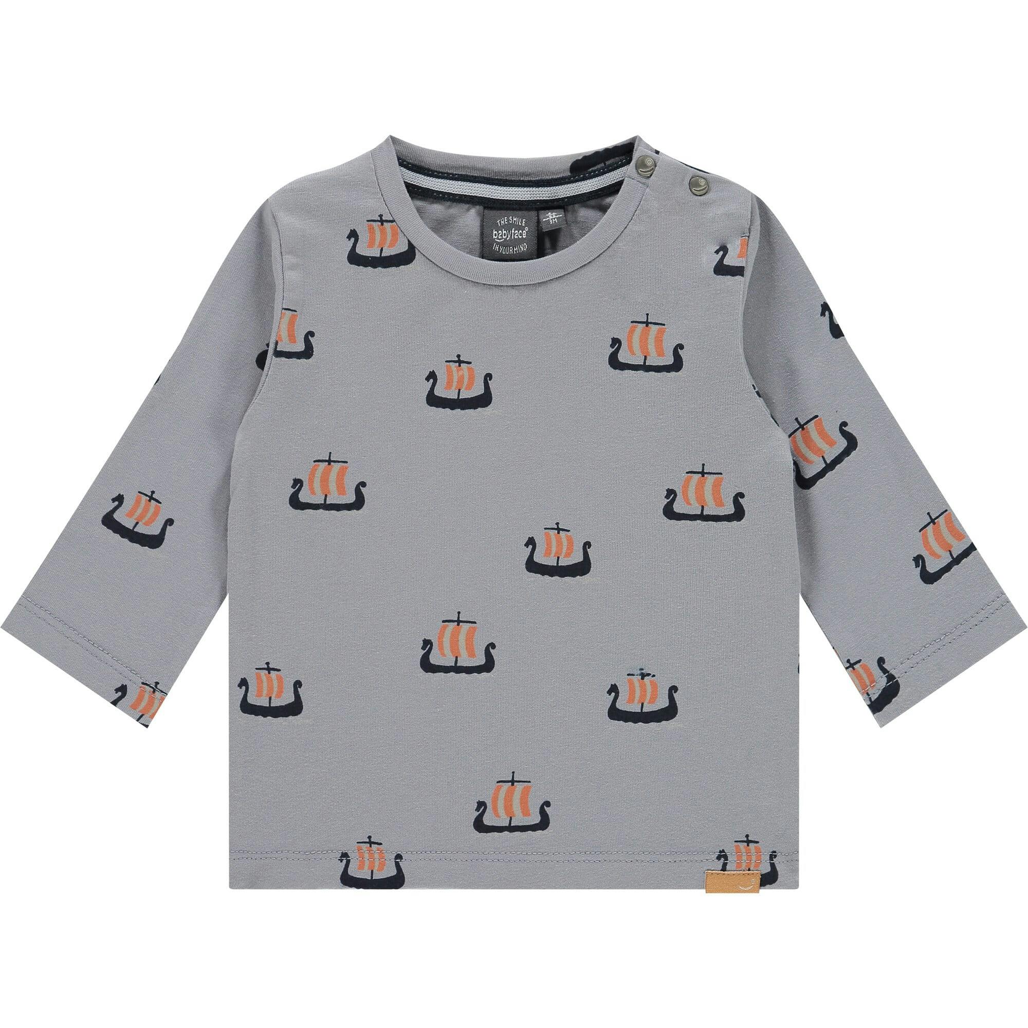 All-Over Viking Ships Graphic Long Sleeve T-Shirt