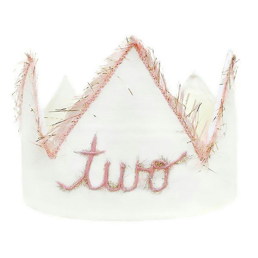 "Two" Linen Crown With Eyelash Trim