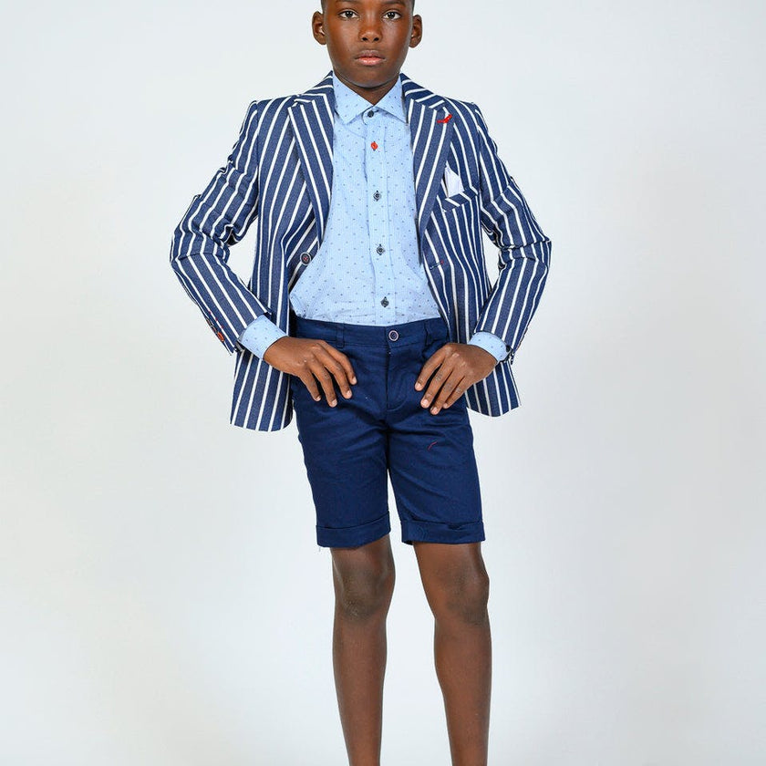Navy Striped Embroidered Blazer