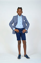 Navy Striped Embroidered Blazer