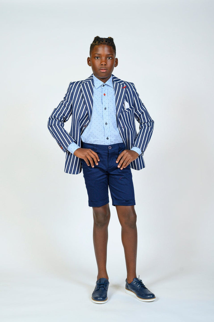 Navy Striped Embroidered Blazer
