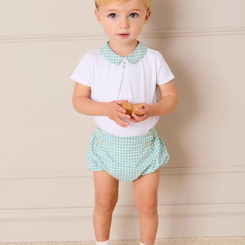 Lucas Check Button Detail Bodysuit in Green (1mth-2yrs)
