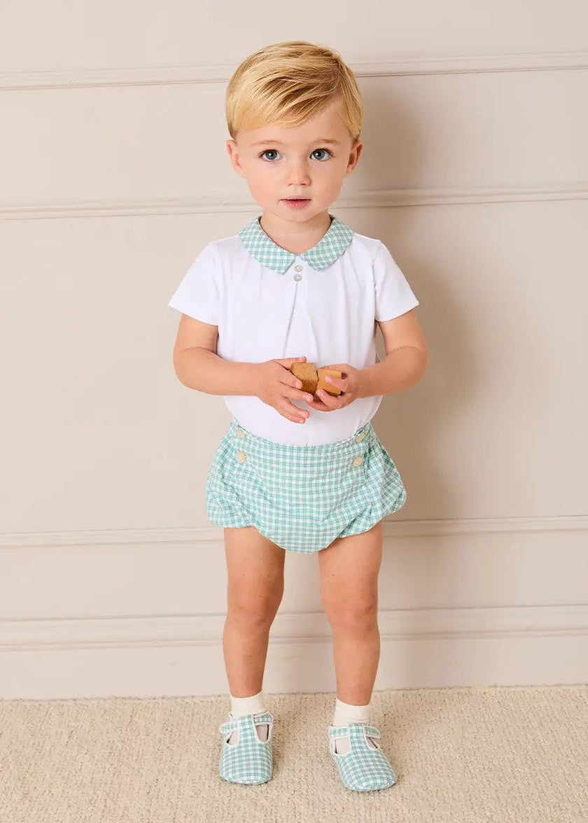 Lucas Check Button Detail Bodysuit in Green (1mth-2yrs)