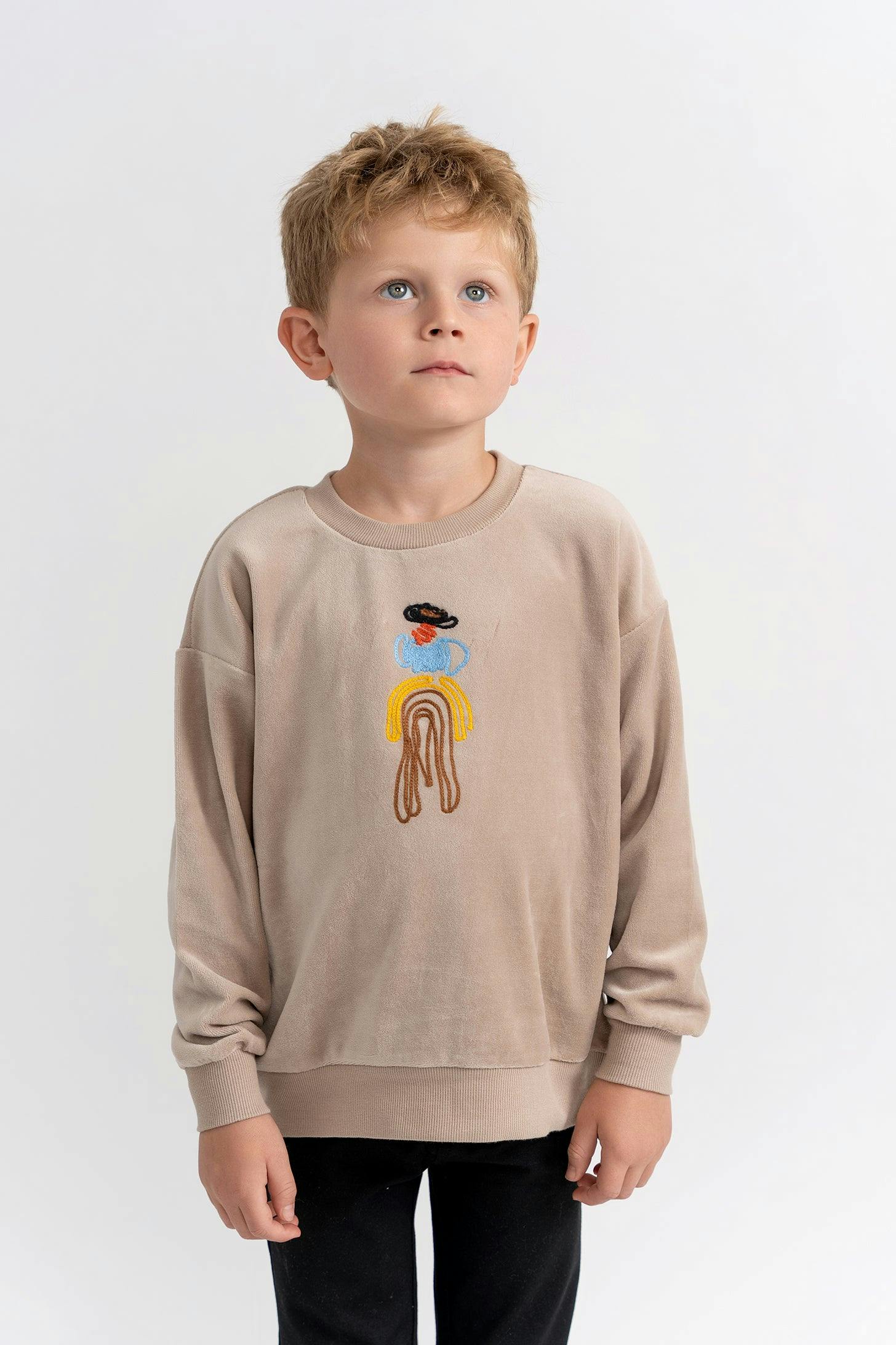 Cowboy Embroidered Sweatshirt Beige