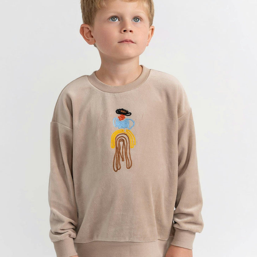 Cowboy Embroidered Sweatshirt Beige