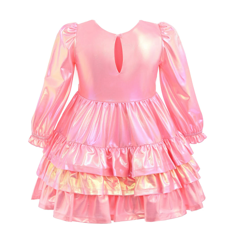 Pink Metallic Ruffle Party Dress