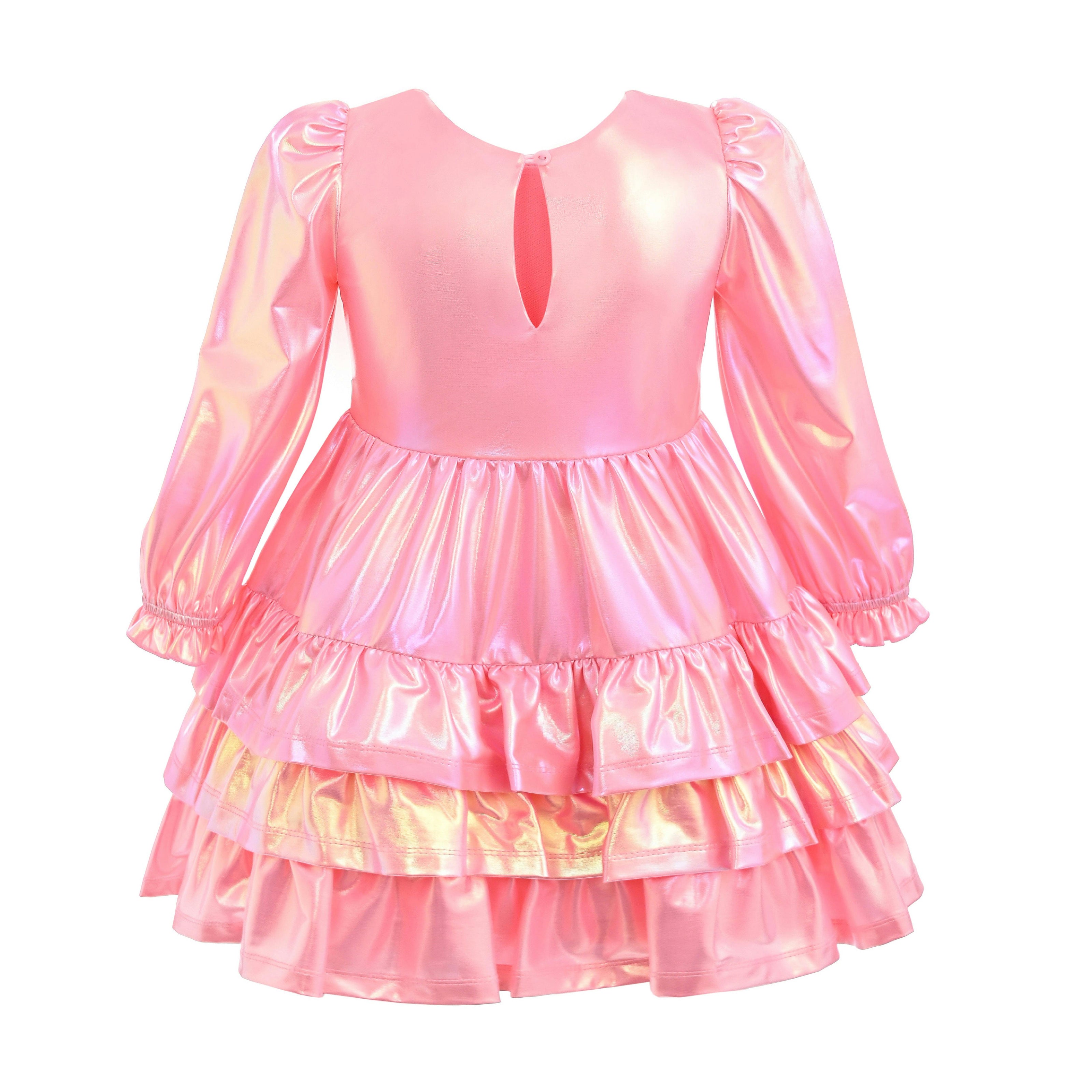 Pink Metallic Ruffle Party Dress