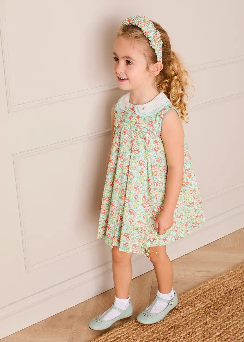 Mabel Floral Layered Scallop Collar Trapeze Dress in Green (12mths- 10yrs)