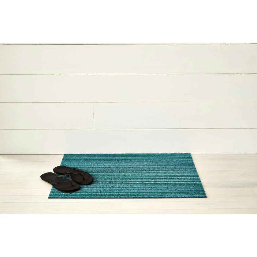 Skinny Stripe Shag Floor Mat, Turquoise
