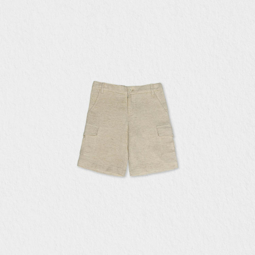 Andre Boy Shorts, Beige Stripe Linen