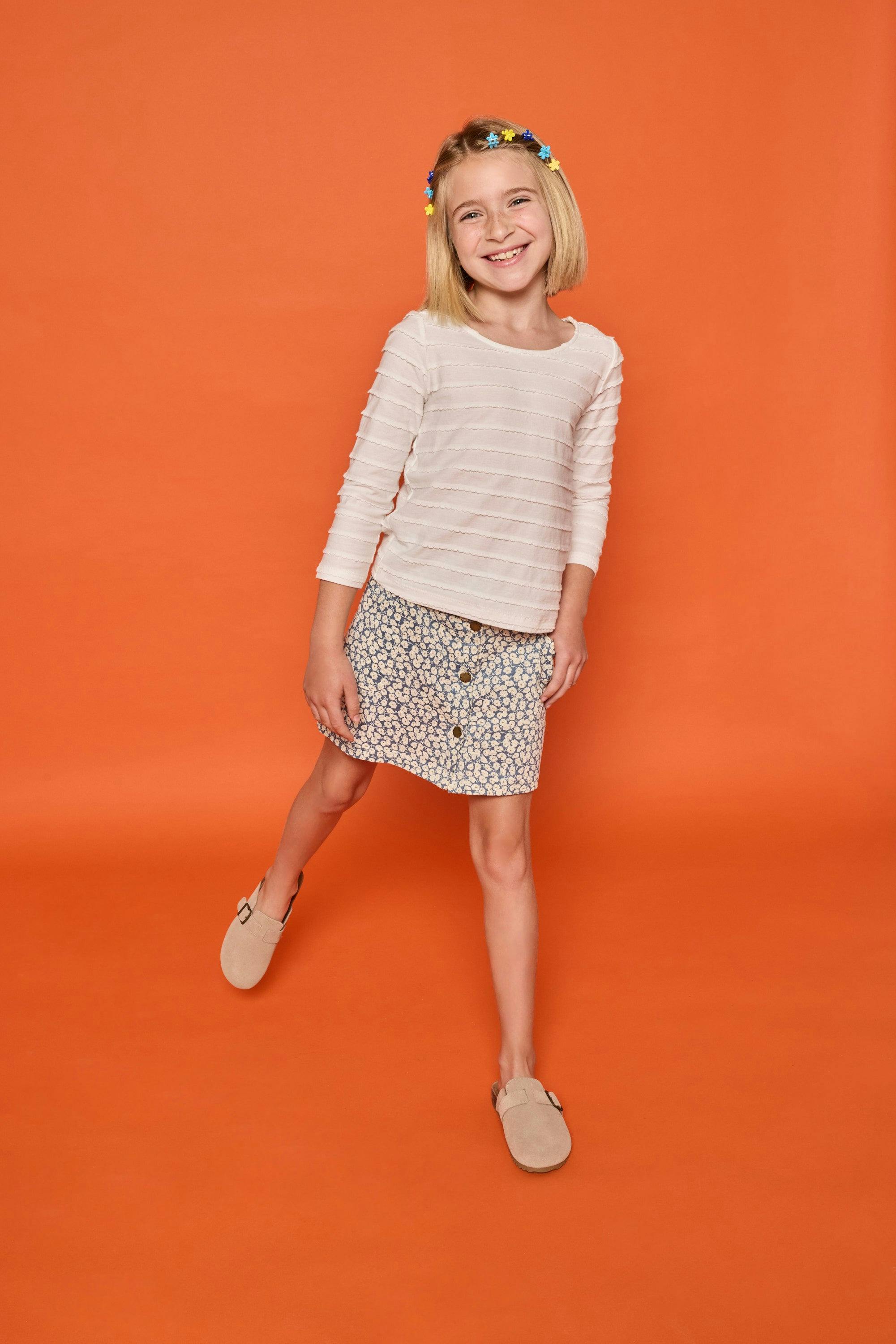 Emily Skirt - French Blue Floral Corduroy