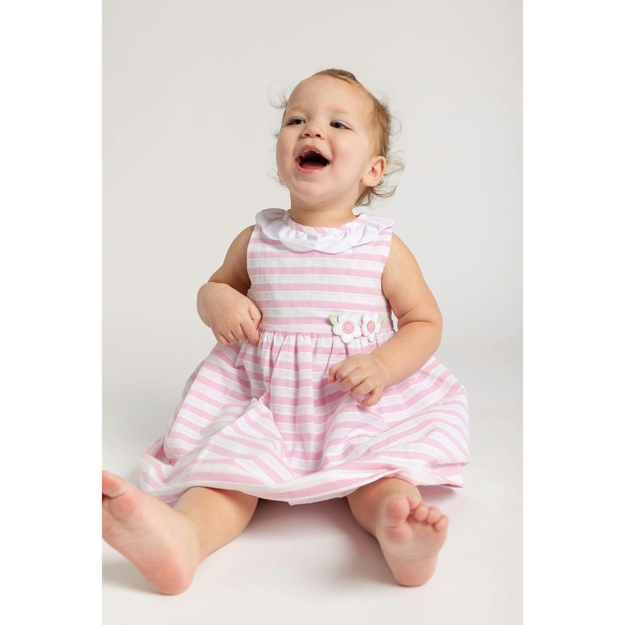 Pink Stripe Dress & Bloomer with Flowers