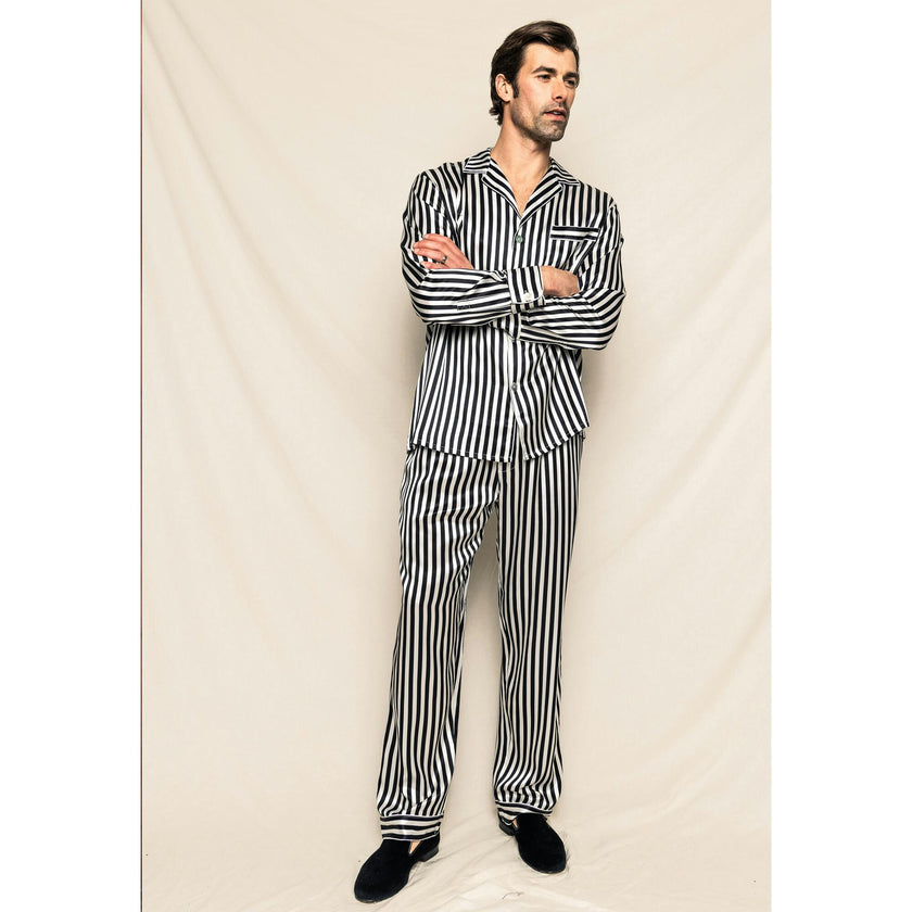 Men's Silk Pajama Set in Navy