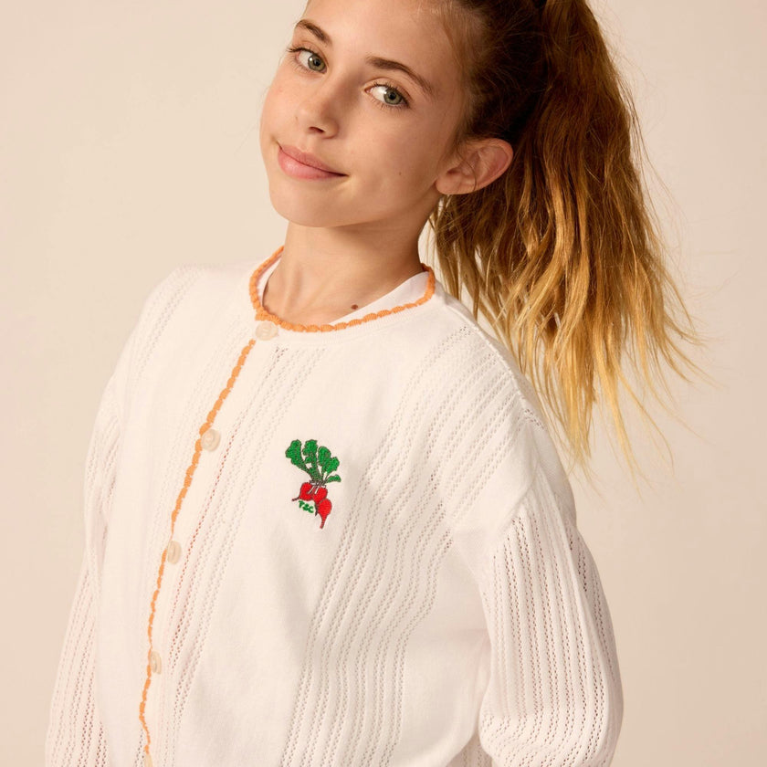 Organic Recess Cardigan in White Pointelle