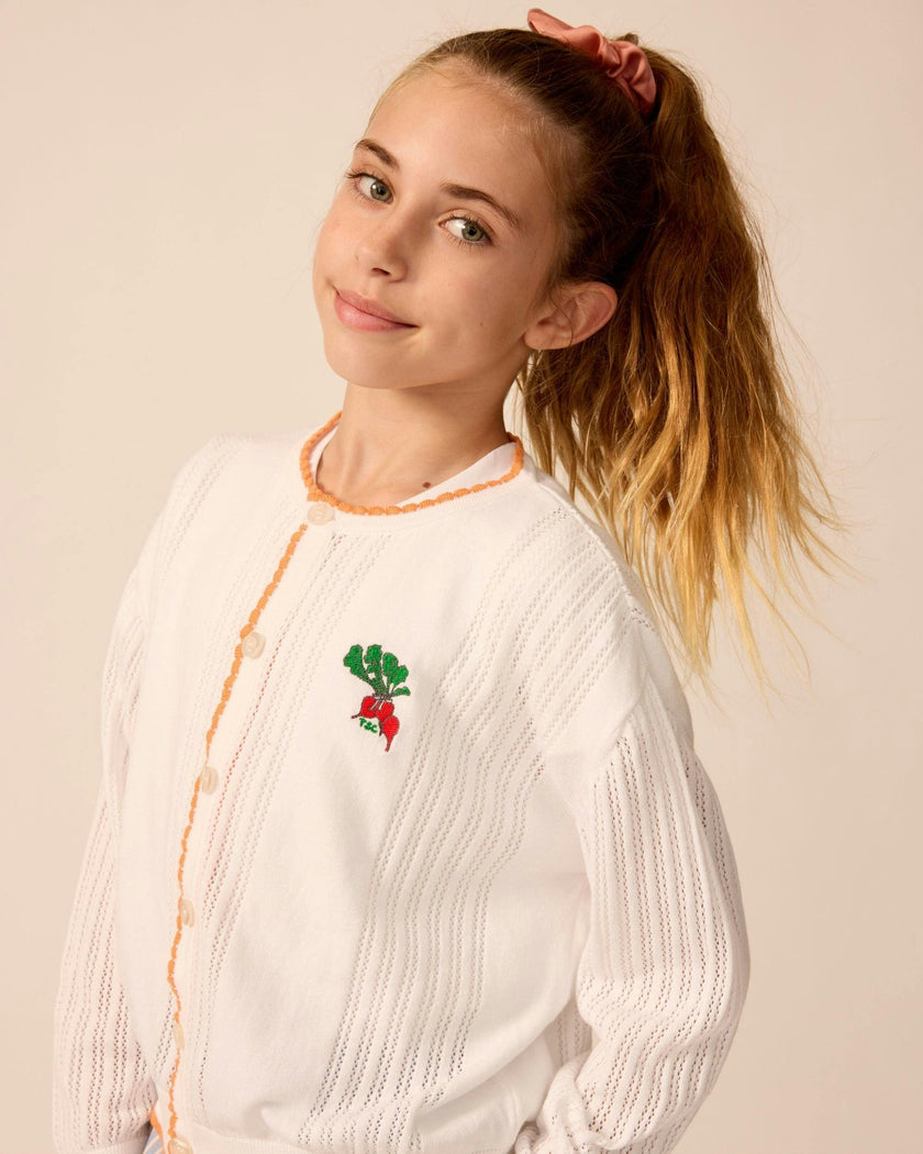 Organic Recess Cardigan in White Pointelle