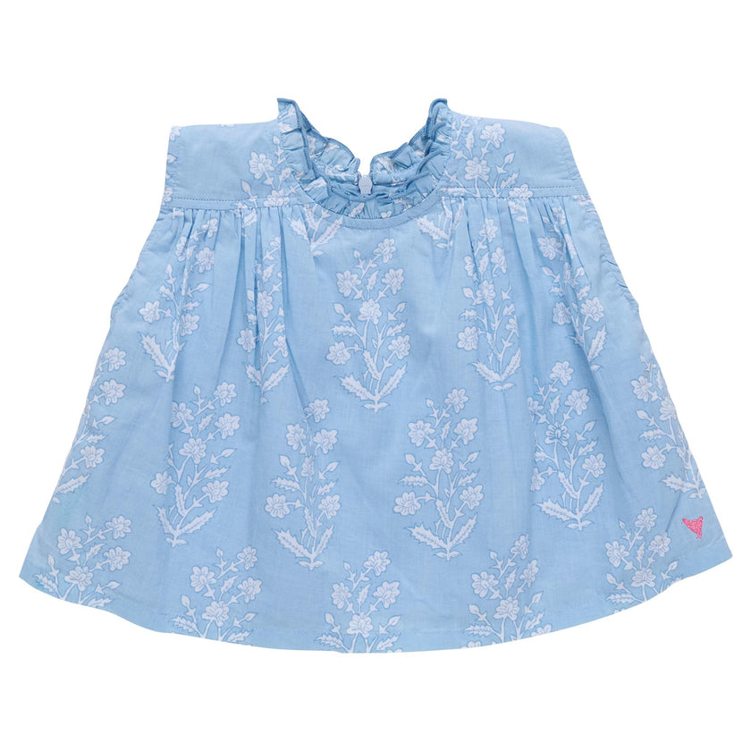 Girls Misha Top - Blue Dewdrop Block Print