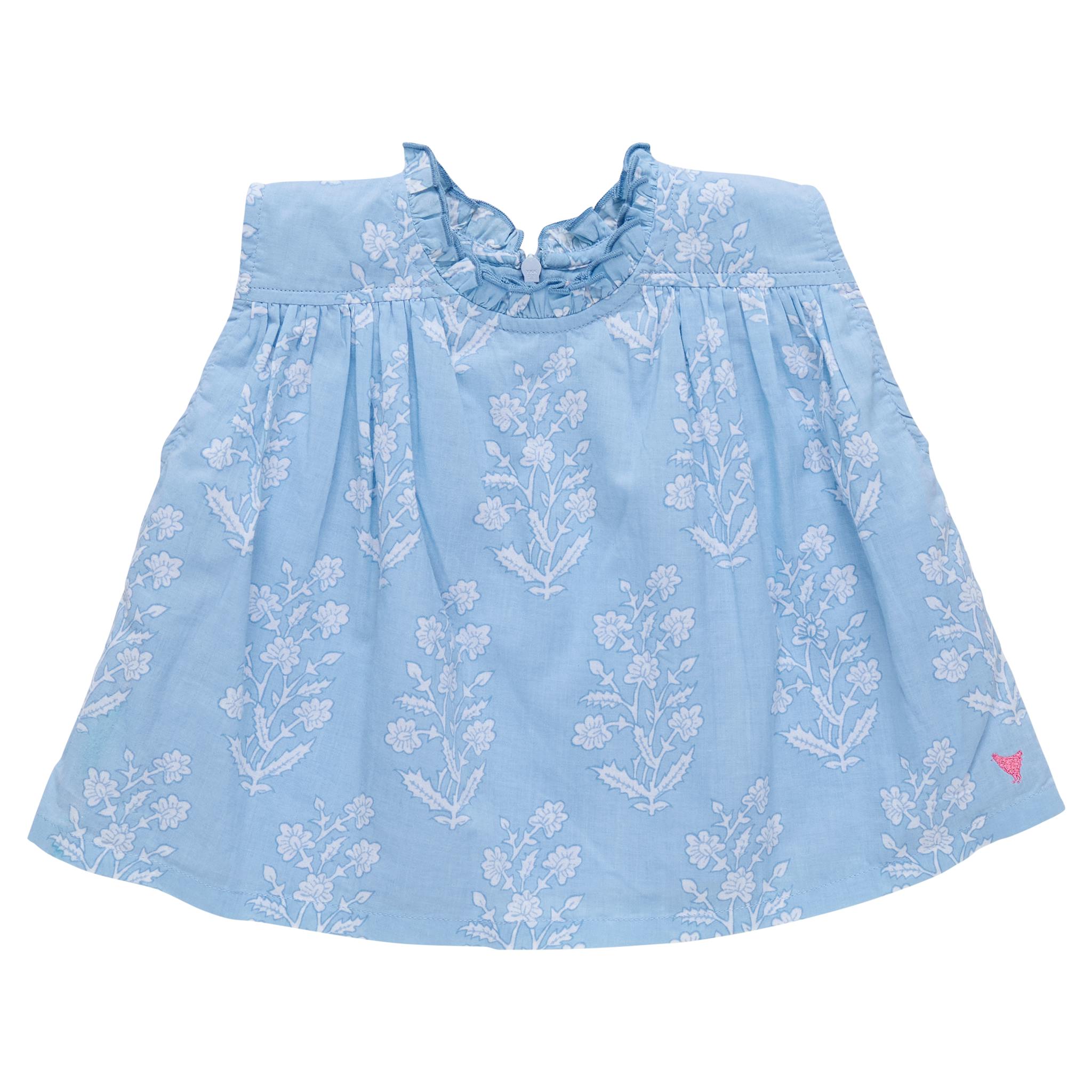 Girls Misha Top - Blue Dewdrop Block Print