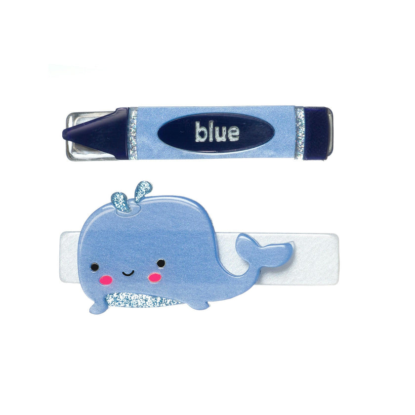 Whale Crayon Blue Hair Clips -BTS